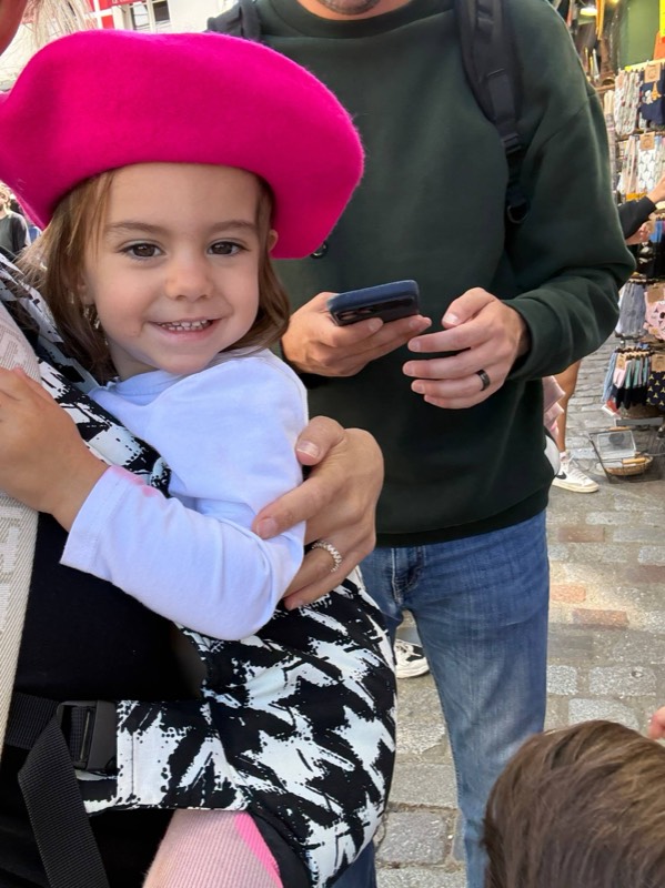 Daughter in beret in Europe